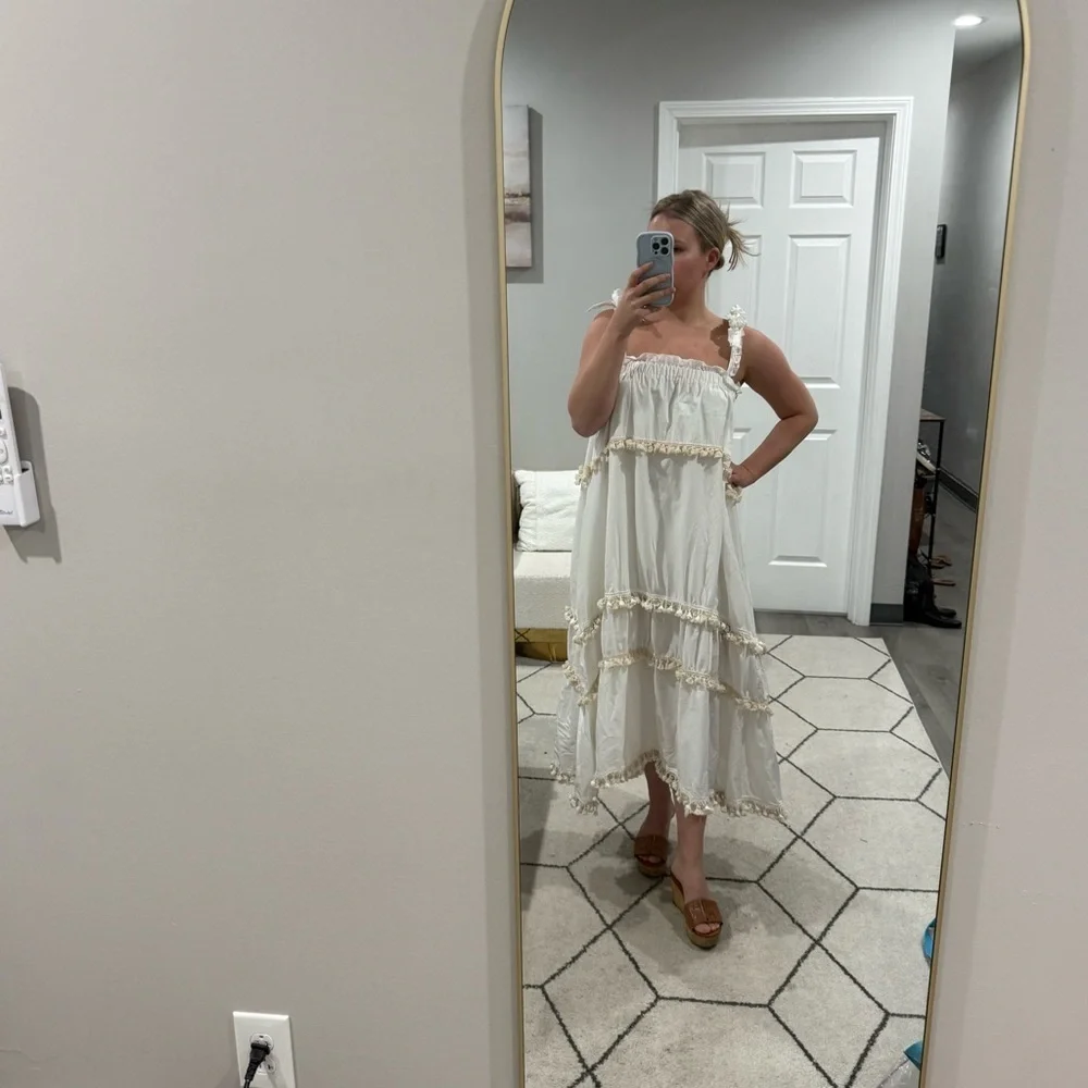NWT Devotion Twins Dress Tassel Tiered Midi Strap Tie in White